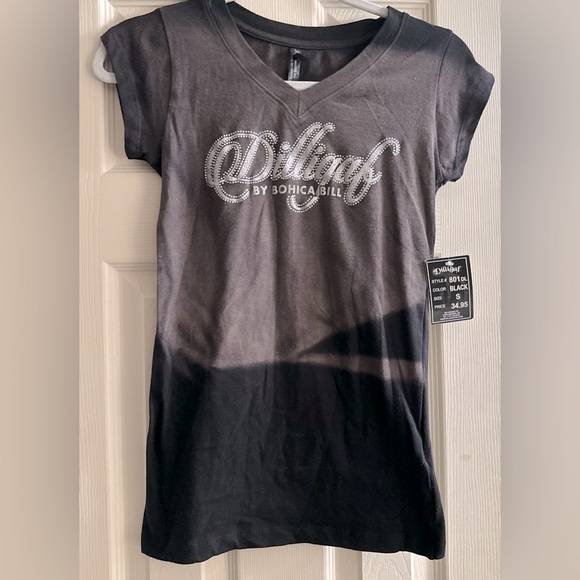 Dilligaf Black T-Shirt with Rhinestone Logo - Picture 1 of 5